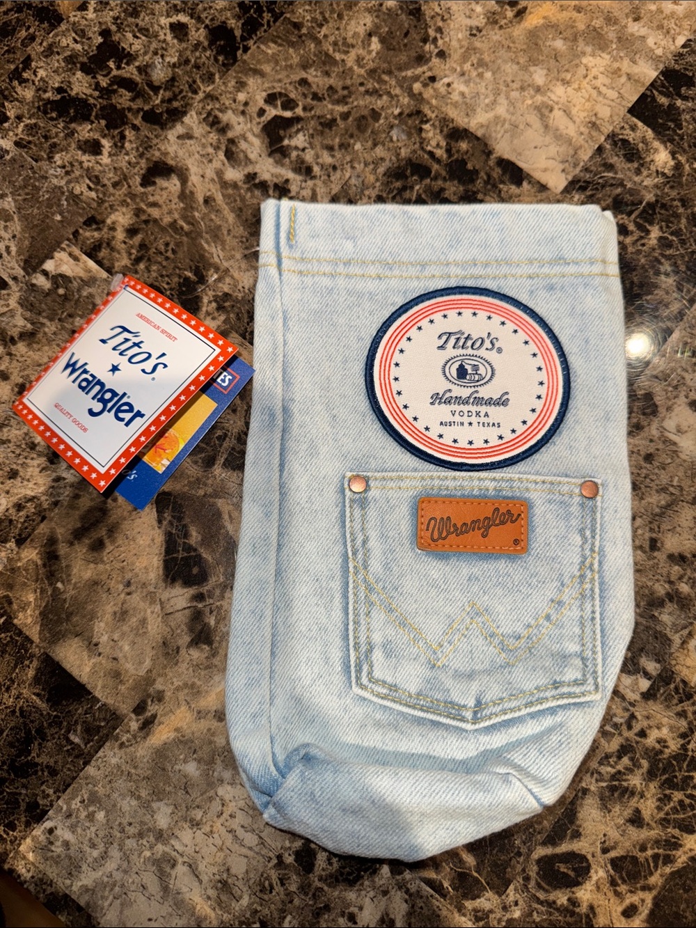 Tito’s x Wrangler denim bottle sleeve